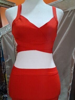 Strapless Red Two-Piece Bandage Dress